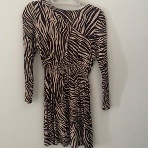Brown and tan zebra print long sleeve dress
